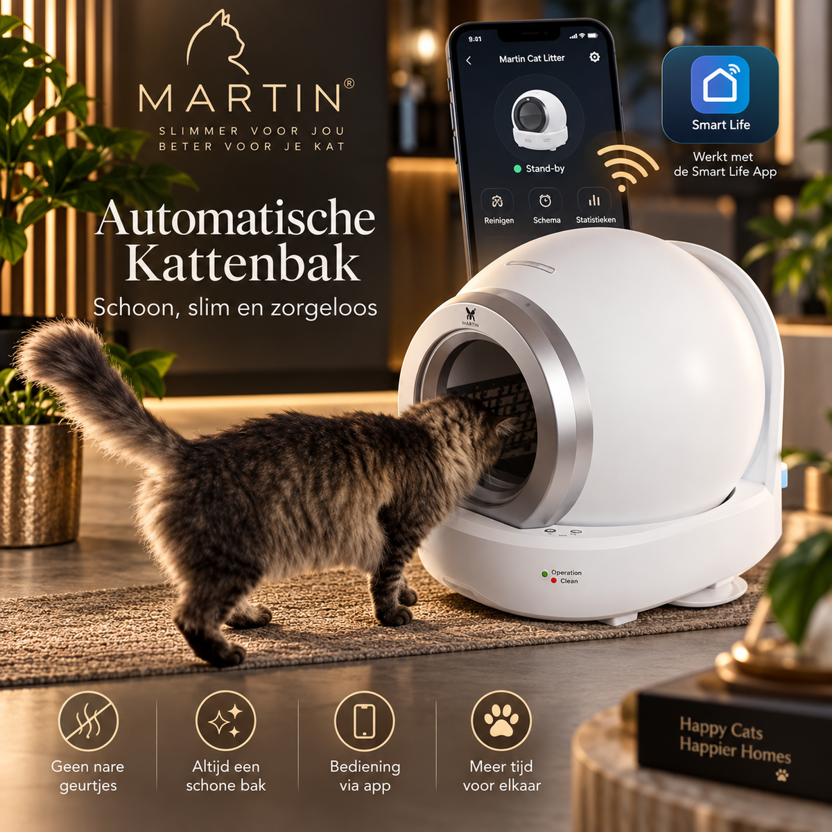 Martin Automatische Kattenbak Wit 50X57X53 Cm